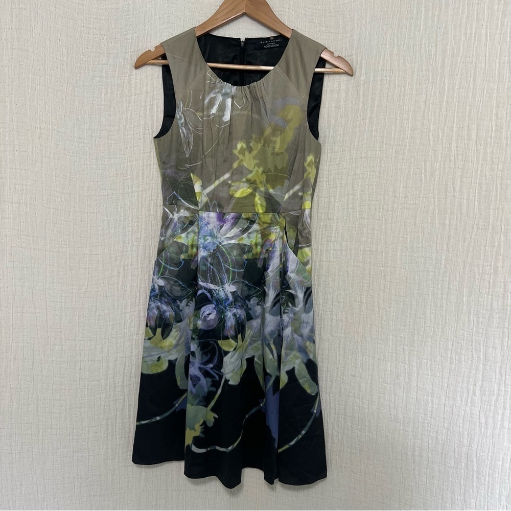 Elie Tahari Green Black Floral Dress size 2